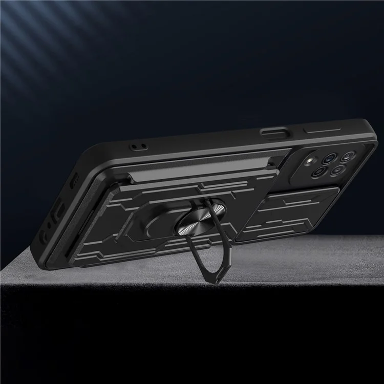 Holder Holder Kickstand Hard PC + Shell Del Telefono TPU Morbido Con Copertura Per Diapositiva Della Fotocamera e Slot Per Scheda Staccabile Per Samsung Galaxy A12 - Bianca