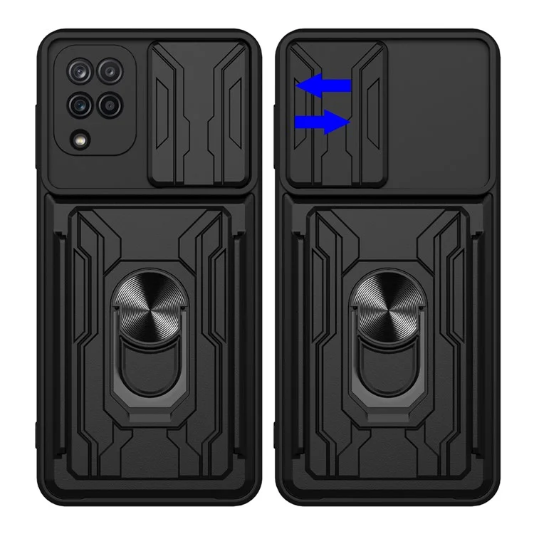 Holder Holder Kickstand Hard PC + Shell Del Telefono TPU Morbido Con Copertura Per Diapositiva Della Fotocamera e Slot Per Scheda Staccabile Per Samsung Galaxy A12 - Bianca