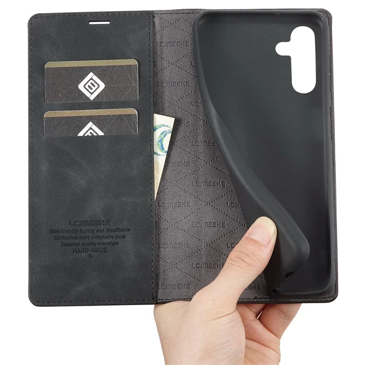 LC.IMEEKE Magnetic Auto Closing PU Leather + TPU Stand Wallet Phone Case Shell for Samsung Galaxy A13 5G / A04s 4G (164.7mm) - Black