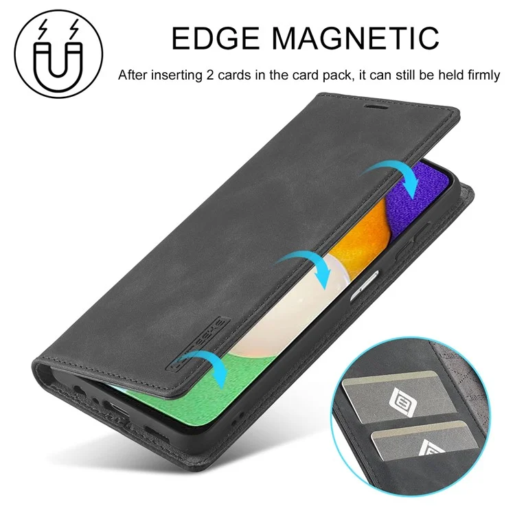 LC.IMEEKE Magnetic Auto Closing PU Leather + TPU Stand Wallet Phone Case Shell for Samsung Galaxy A13 5G / A04s 4G (164.7mm) - Black