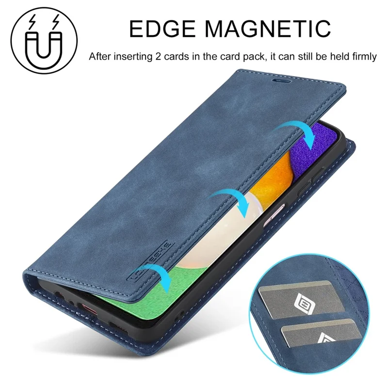 LC.IMEEKE Magnetic Auto Closing PU Leather + TPU Stand Wallet Phone Case Shell for Samsung Galaxy A13 5G / A04s 4G (164.7mm) - Blue