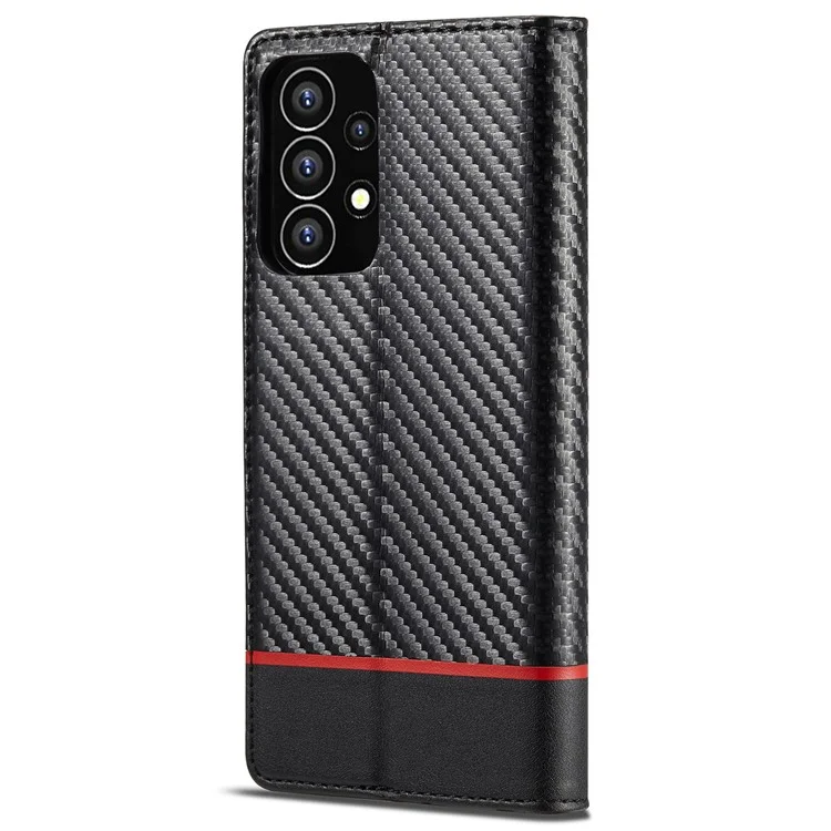 LC.IMEEKE Carbon Fiber Textur Magnetisch Auto-absorbierte PU-Leder Handyhülle mit Geldbörse und Ständer für Samsung Galaxy A53 5G - Horizontale Streifen