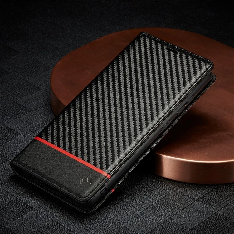LC.IMEEKE Carbon Fiber Textur Magnetisch Auto-absorbierte PU-Leder Handyhülle mit Geldbörse und Ständer für Samsung Galaxy A53 5G - Horizontale Streifen