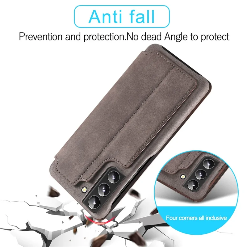 LC.IMEEKE Card Slot PU Leather + PC Full Protection Stand Phone Case Shell for Samsung Galaxy S22 5G - Coffee