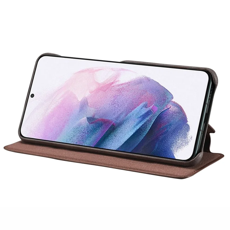 LC.IMEEKE Card Slot PU Leather + PC Full Protection Stand Phone Case Shell for Samsung Galaxy S22 5G - Coffee