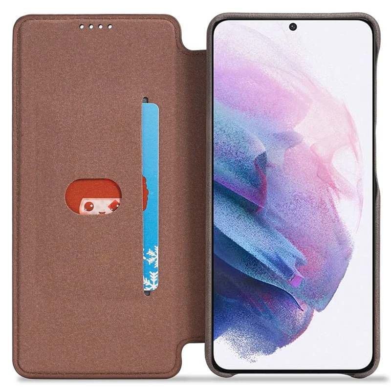 LC.IMEEKE Card Slot PU Leather + PC Full Protection Stand Phone Case Shell for Samsung Galaxy S22 5G - Coffee