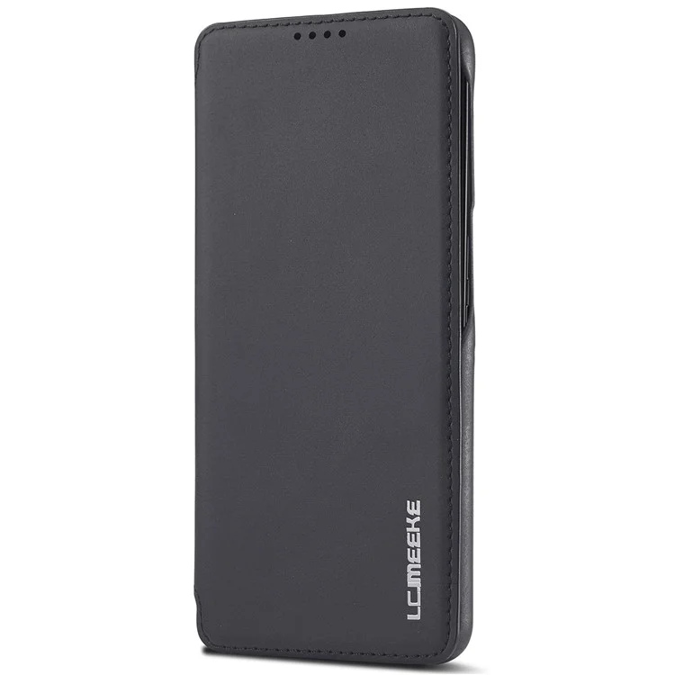 LC.IMEEKE PU Leather Phone Case Foldable Stand Card Holder Protective Cover for Samsung Galaxy S22+ 5G - Black
