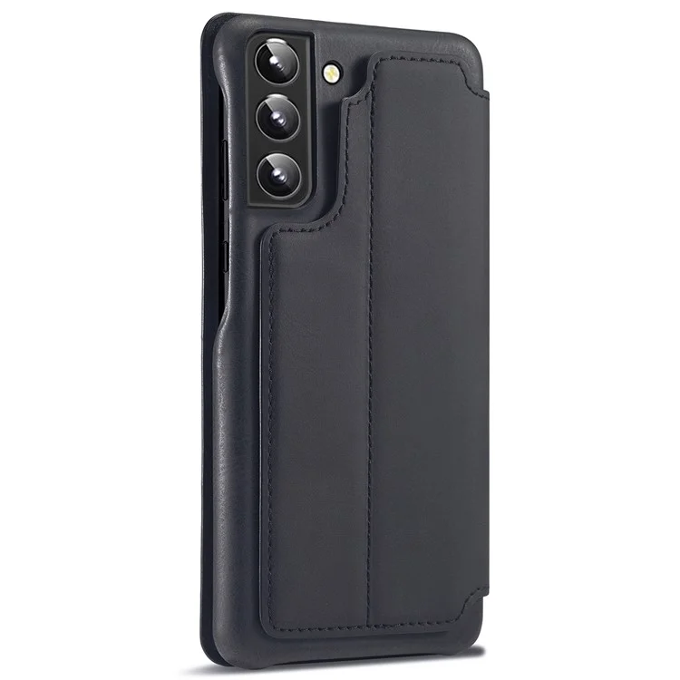 LC.IMEEKE PU Leather Phone Case Foldable Stand Card Holder Protective Cover for Samsung Galaxy S22+ 5G - Black