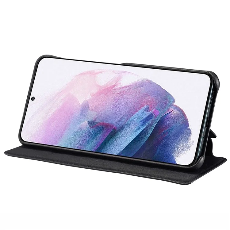 LC.IMEEKE PU Leather Phone Case Foldable Stand Card Holder Protective Cover for Samsung Galaxy S22+ 5G - Black
