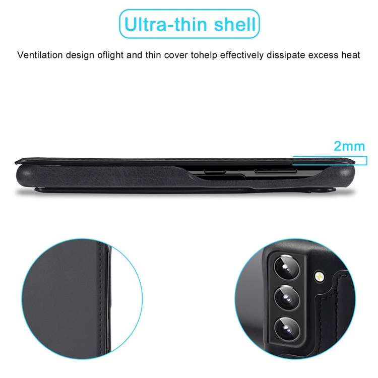 LC.IMEEKE PU Leather Phone Case Foldable Stand Card Holder Protective Cover for Samsung Galaxy S22+ 5G - Black