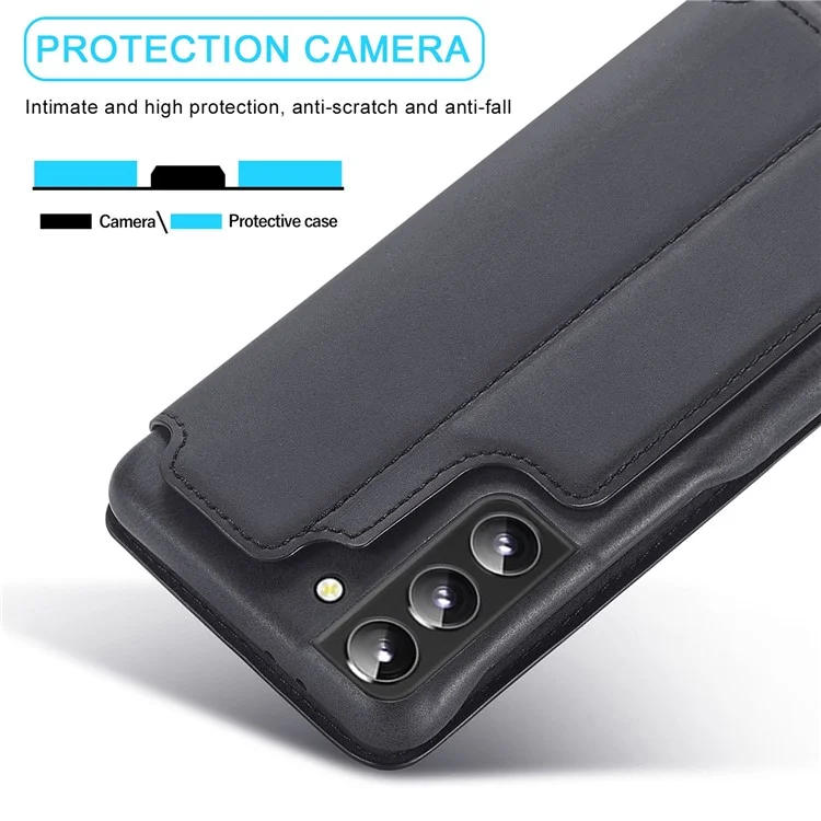 LC.IMEEKE PU Leather Phone Case Foldable Stand Card Holder Protective Cover for Samsung Galaxy S22+ 5G - Black