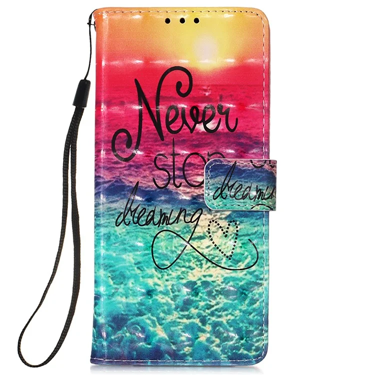 PU Leather Shockproof Phone Cover 3D Pattern Printing Stand Phone Case with Wallet Strap for Samsung Galaxy S22 Ultra 5G - Never Stop Dreaming