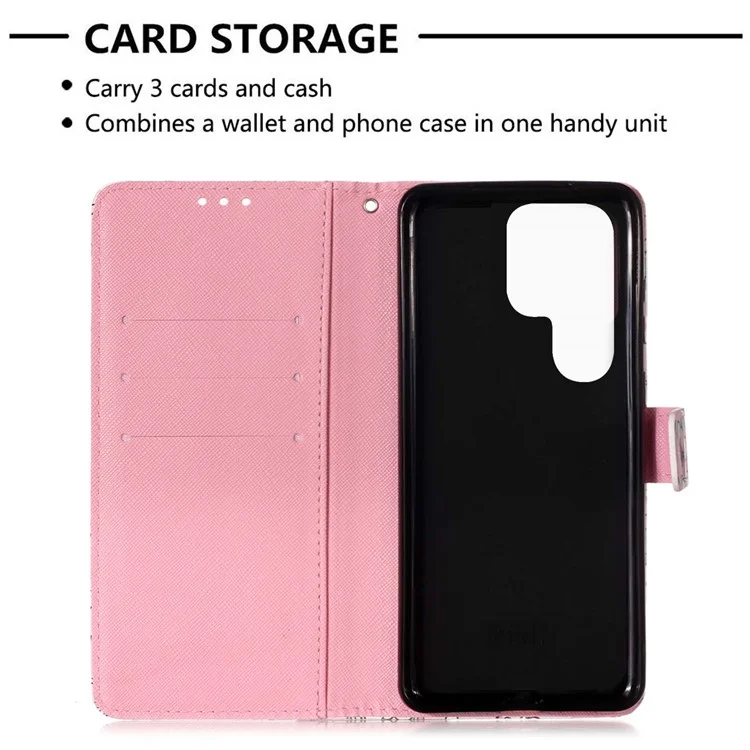 PU Leather Shockproof Phone Cover 3D Pattern Printing Stand Phone Case with Wallet Strap for Samsung Galaxy S22 Ultra 5G - Never Stop Dreaming