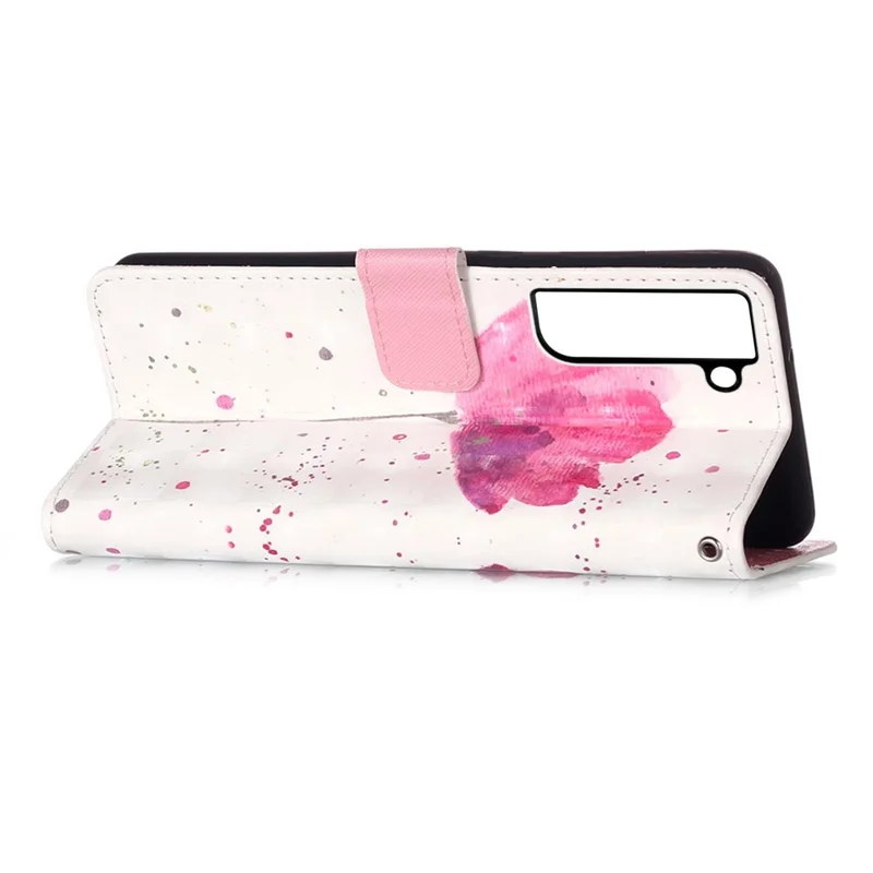 PU Leather Shockproof Phone Cover 3D Pattern Printing Stand Phone Case with Wallet Strap for Samsung Galaxy S22 5G - Flower