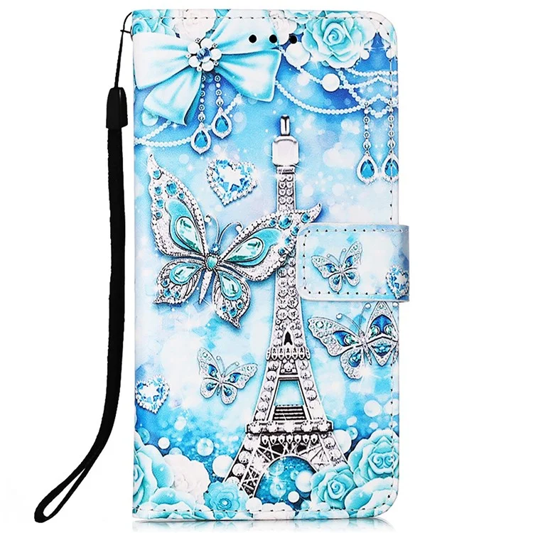 Full Body Protection Pattern Printing PU Leather Foldable Stand Phone Case Wallet Cover with Hand Strap for Samsung Galaxy A33 5G - Eiffel Tower and Butterfly