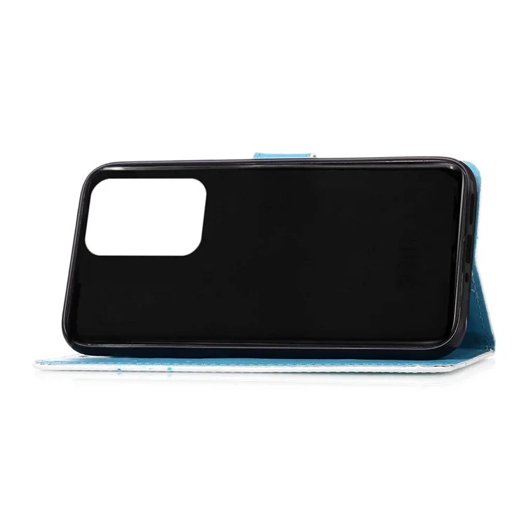 Full Body Protection Pattern Printing PU Leather Foldable Stand Phone Case Wallet Cover with Hand Strap for Samsung Galaxy A33 5G - Eiffel Tower and Butterfly