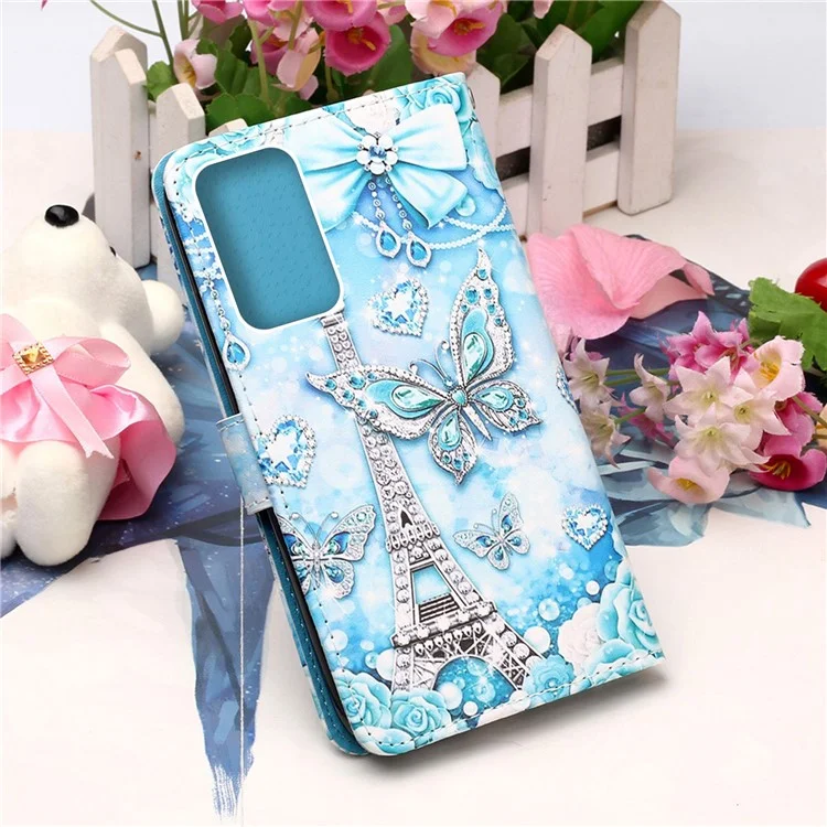 Full Body Protection Pattern Printing PU Leather Foldable Stand Phone Case Wallet Cover with Hand Strap for Samsung Galaxy A33 5G - Eiffel Tower and Butterfly