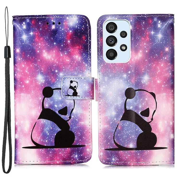 Pattern Printing Stand Wallet Cover Protector PU Leather All-round Protection Phone Case with Hand Strap for Samsung Galaxy A53 5G - Baby Panda
