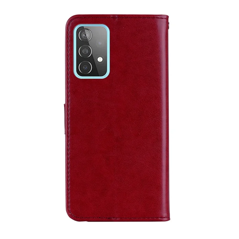 For Samsung Galaxy A53 5G PU Leather Magnetic Clasp Case Rhinestone Decor Wallet Stand Owl Flower Imprinted Shell Cover with Strap - Red