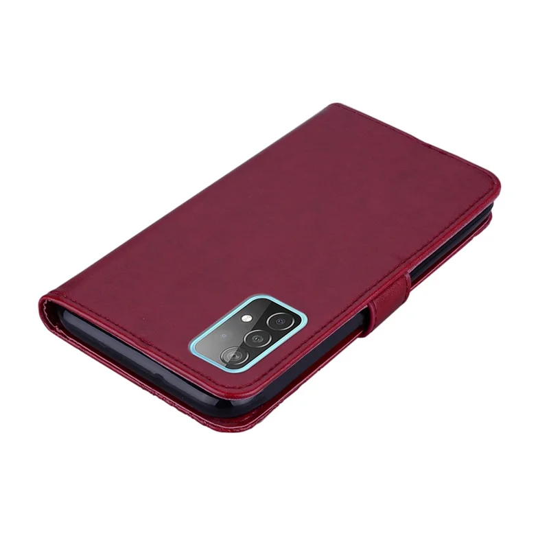 For Samsung Galaxy A53 5G PU Leather Magnetic Clasp Case Rhinestone Decor Wallet Stand Owl Flower Imprinted Shell Cover with Strap - Red