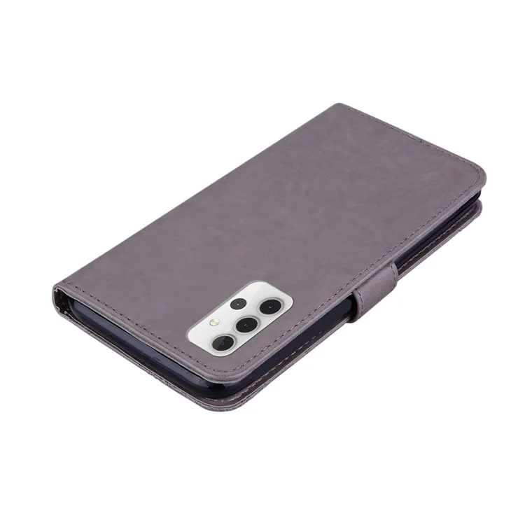 Для Samsung Galaxy A13 4G Rhinestone Decor TPU+PU Leather Magnetic Clasp Phone Shell Cover Wallet Stand Owl Flower Imprinted Phone Case - Grey