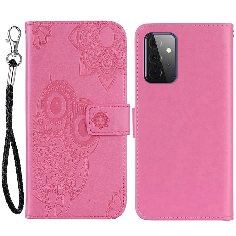 Para Samsung Galaxy A53 5G Fashionable Imprinted Owl Flower Pattern Wallet Shell Anti-scratch PU Leather+TPU Flip Phone Case - Rose