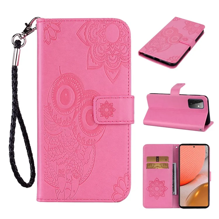 Para Samsung Galaxy A53 5G Fashionable Imprinted Owl Flower Pattern Wallet Shell Anti-scratch PU Leather+TPU Flip Phone Case - Rose