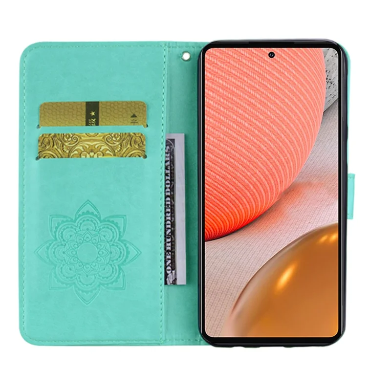 For Samsung Galaxy A53 5G Fashionable Imprinted Owl Flower Pattern Wallet Shell Anti-scratch PU Leather+TPU Flip Phone Case - Cyan