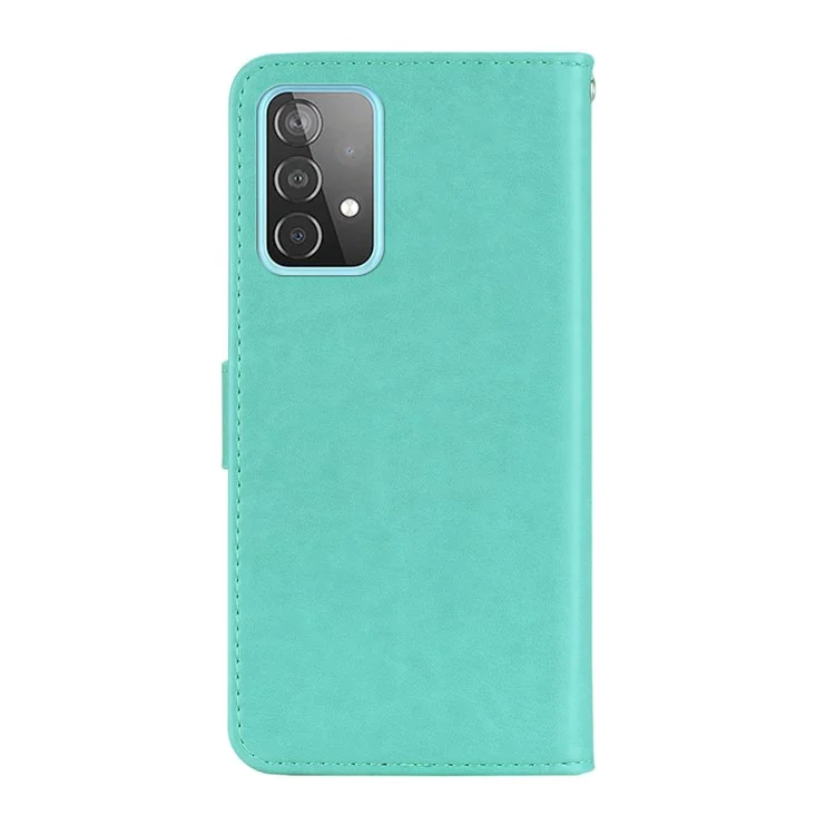 Para Samsung Galaxy A33 5G Anti-dingingprint PU Leather+TPU Case de Teléfono Móvil Flip Flip Shell Estyish Imprimido Flower Flower Willet Cover Cover - Cian