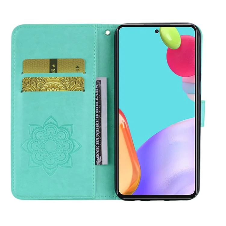 Para Samsung Galaxy A33 5G Anti-dingingprint PU Leather+TPU Case de Teléfono Móvil Flip Flip Shell Estyish Imprimido Flower Flower Willet Cover Cover - Cian