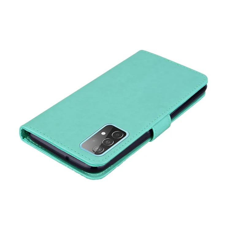 Para Samsung Galaxy A33 5G Anti-dingingprint PU Leather+TPU Case de Teléfono Móvil Flip Flip Shell Estyish Imprimido Flower Flower Willet Cover Cover - Cian