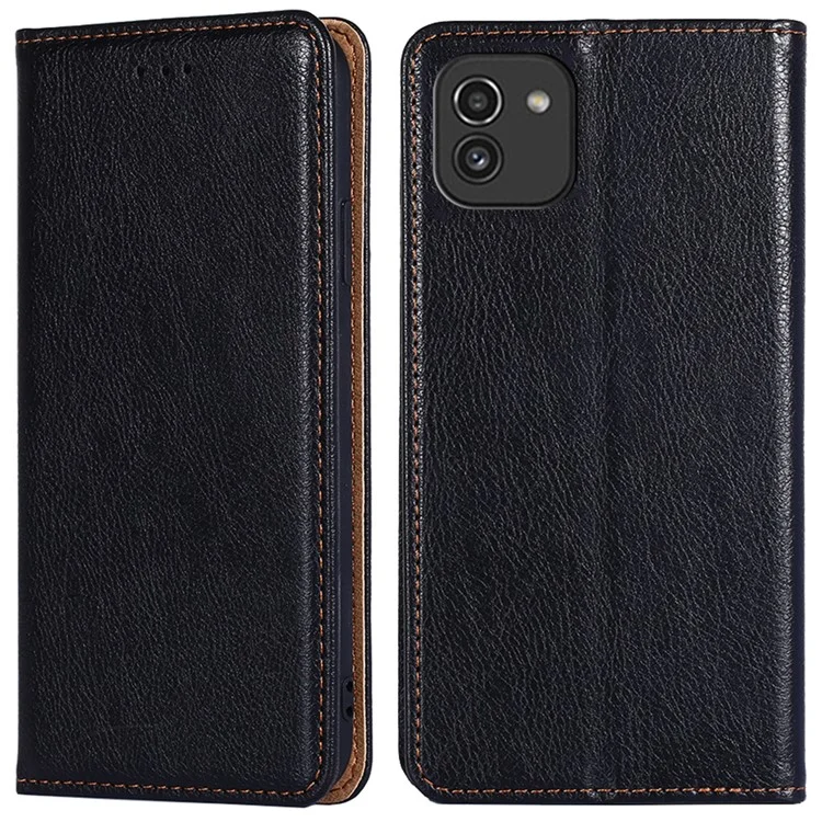 Magnetic Auto-absorbed Leather Case Stand Wallet Folio Flip Phone Cover for Samsung Galaxy A03 (164.2 x 75.9 x 9.1mm) - Black