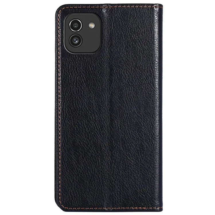 Magnetic Auto-absorbed Leather Case Stand Wallet Folio Flip Phone Cover for Samsung Galaxy A03 (164.2 x 75.9 x 9.1mm) - Black