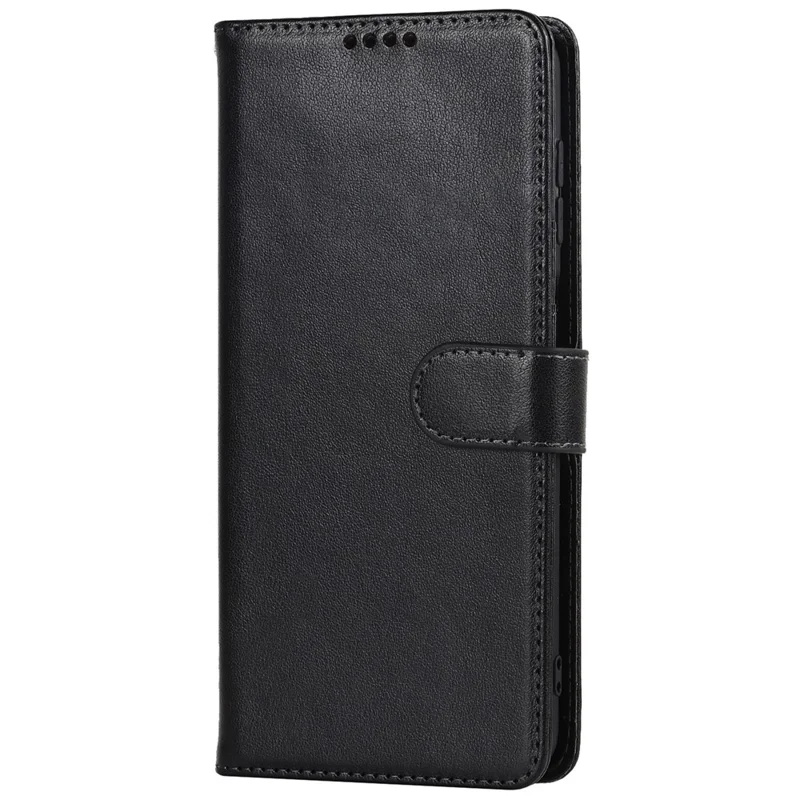 R61 Texture Felled Seam Wallet Stand PU Leather Case + Inner TPU Phone Cover Protector with Strap for Samsung Galaxy A12 - Black