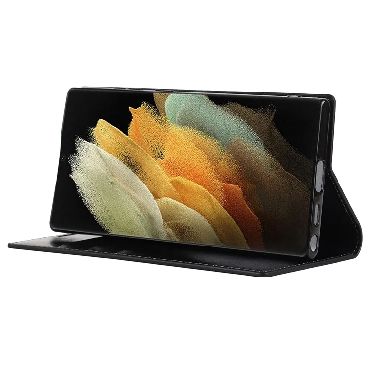 Per Samsung Galaxy S22 Ultra 5G Crazy Horse Texture Genuine Leather + TPU Phone Case Cover con Stand Wallet - Nero