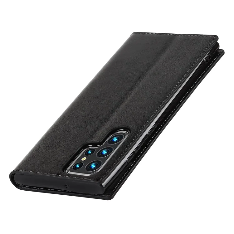 Per Samsung Galaxy S22 Ultra 5G Crazy Horse Texture Genuine Leather + TPU Phone Case Cover con Stand Wallet - Nero