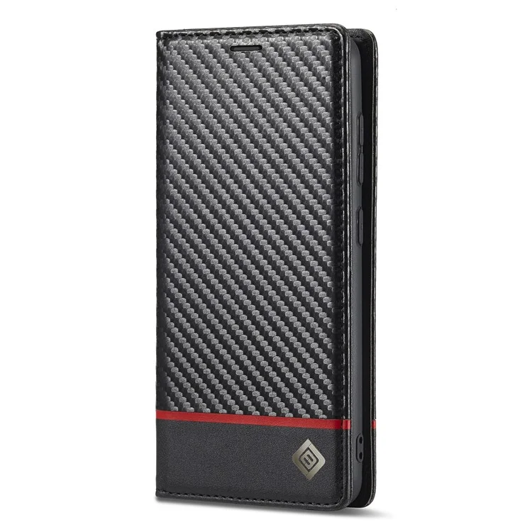 LC.IMEEKE Cartera de Diseño de Soporte de Textura de Fibra de Carbono Antirrobo Cierre Magnético Automático Funda de Piel de PU para Samsung Galaxy S22 5G - Rayas Horizontales