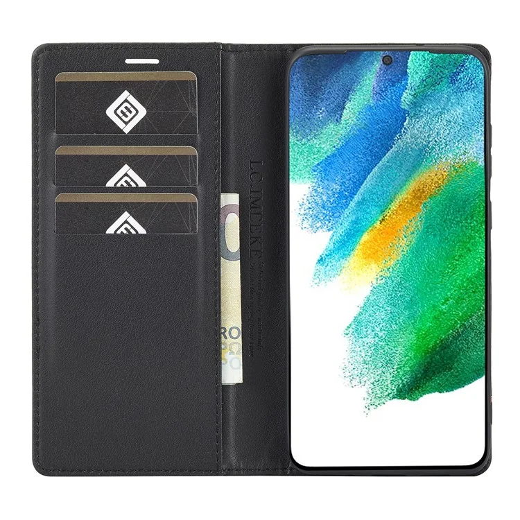 LC.IMEEKE Cartera de Diseño de Soporte de Textura de Fibra de Carbono Antirrobo Cierre Magnético Automático Funda de Piel de PU para Samsung Galaxy S22 5G - Rayas Horizontales