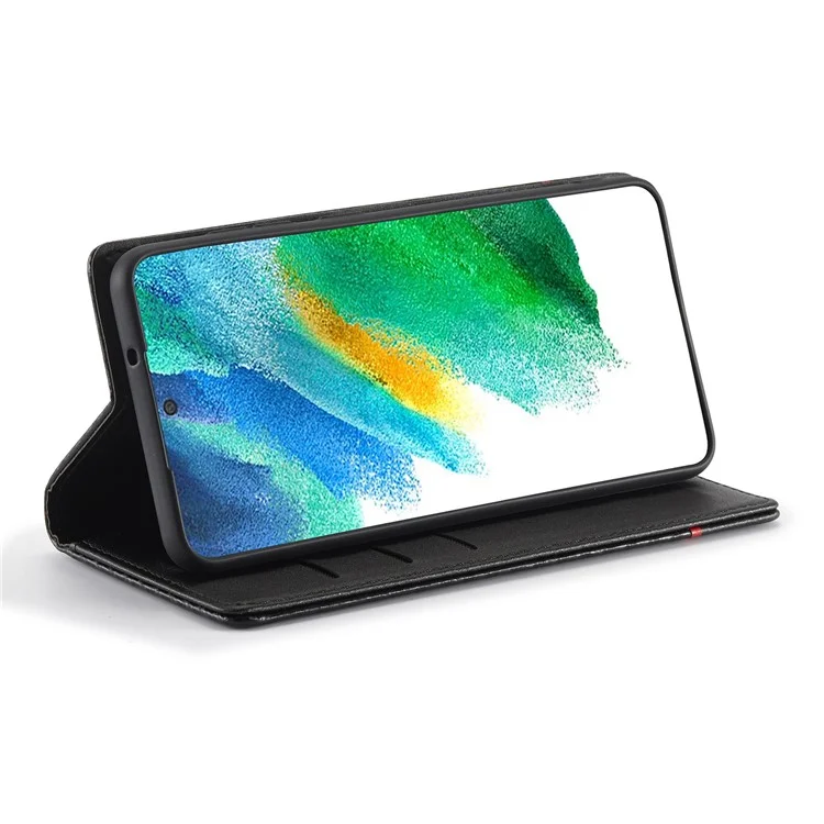 LC.IMEEKE Cartera de Diseño de Soporte de Textura de Fibra de Carbono Antirrobo Cierre Magnético Automático Funda de Piel de PU para Samsung Galaxy S22 5G - Rayas Horizontales