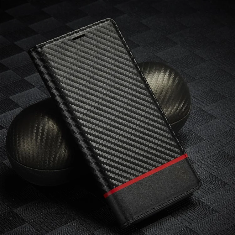 LC.IMEEKE Cartera de Diseño de Soporte de Textura de Fibra de Carbono Antirrobo Cierre Magnético Automático Funda de Piel de PU para Samsung Galaxy S22 5G - Rayas Horizontales