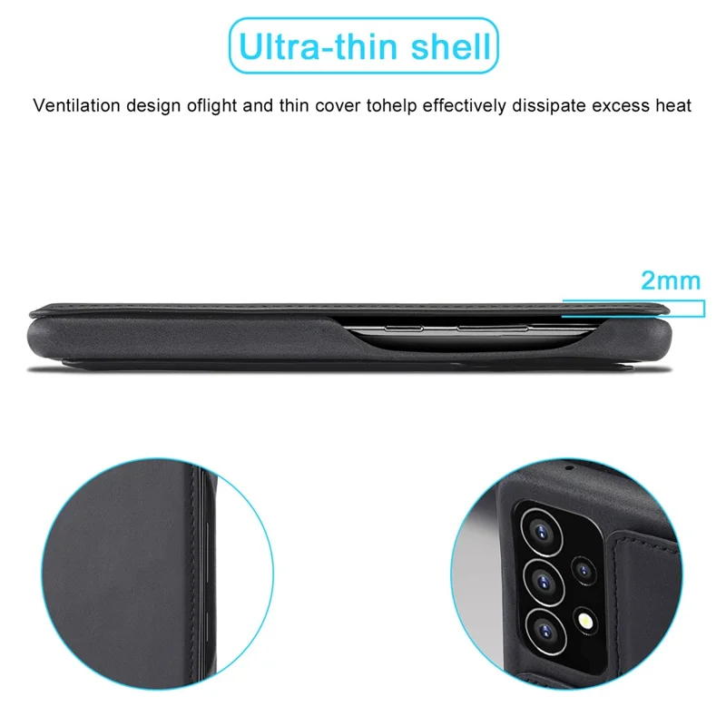 LC.IMEEKE Foldable Stand PU Leather Folio Flip Phone Case Cover with Card Slot for Samsung Galaxy A53 5G - Black