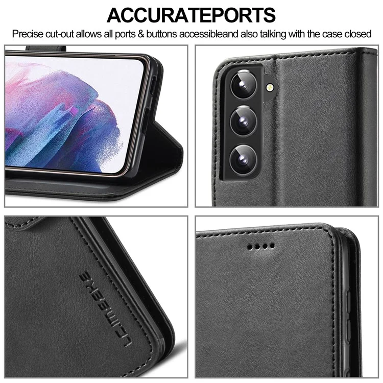 LC.IMEEKE Textured Wallet PU Leather Flip Folio Stand Case Mobile Phone Full Protection Case Cover for Samsung Galaxy S21 4G/5G - Black