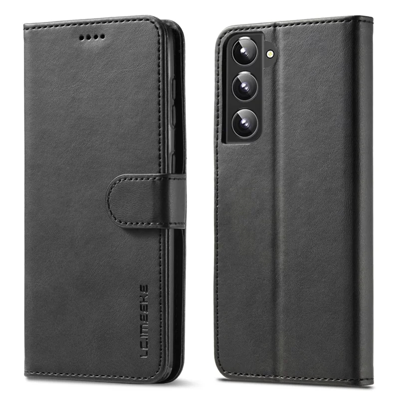 LC.IMEEKE Textured Wallet PU Leather Flip Folio Stand Case Fully Wrapped Phone Case Cover for Samsung Galaxy S21+ 5G - Black