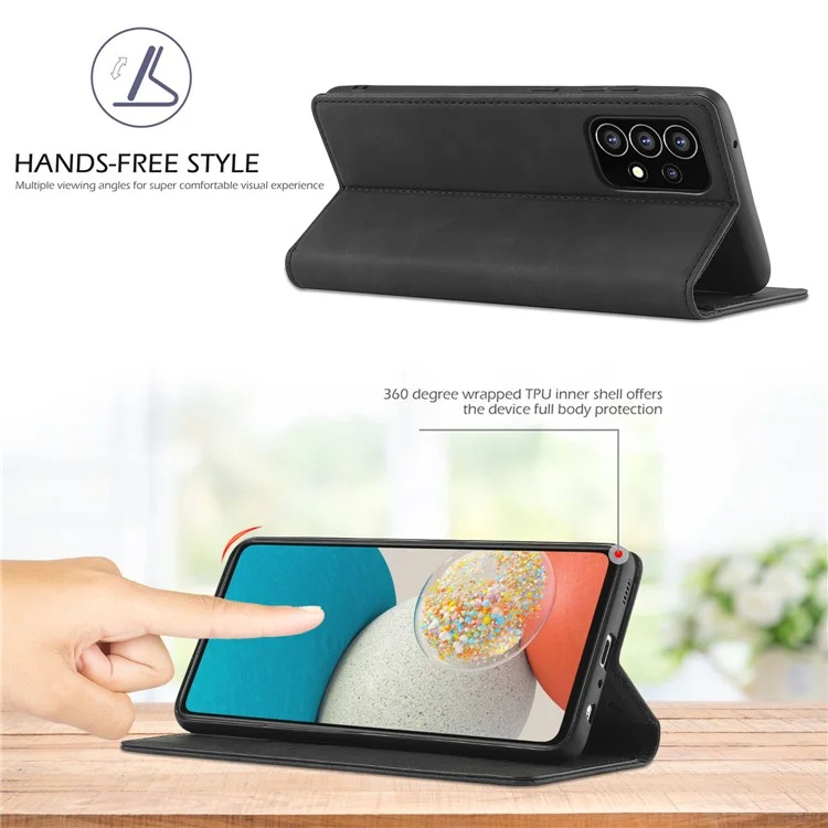 LC.IMEEKE Strong Magnetic Auto Closing PU Leather + TPU Stand Wallet Phone Case Phone Shell for Samsung Galaxy A53 5G - Black