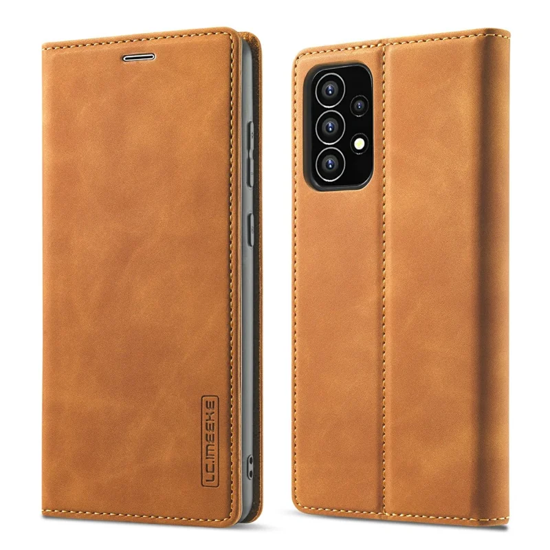 LC.IMEEKE Strong Magnetic Auto Closing PU Leather + TPU Stand Wallet Phone Case Phone Shell for Samsung Galaxy A53 5G - Brown