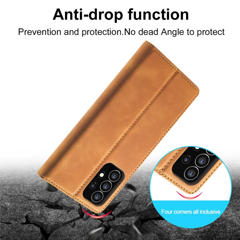 LC.IMEEKE Strong Magnetic Auto Closing PU Leather + TPU Stand Wallet Phone Case Phone Shell for Samsung Galaxy A53 5G - Brown