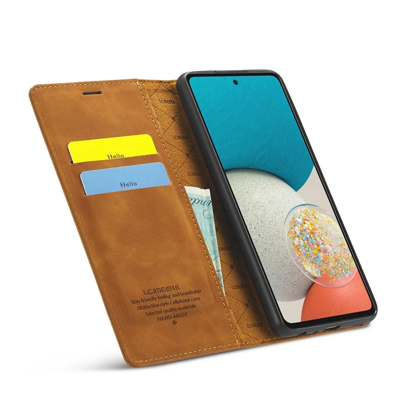 LC.IMEEKE Strong Magnetic Auto Closing PU Leather + TPU Stand Wallet Phone Case Phone Shell for Samsung Galaxy A53 5G - Brown