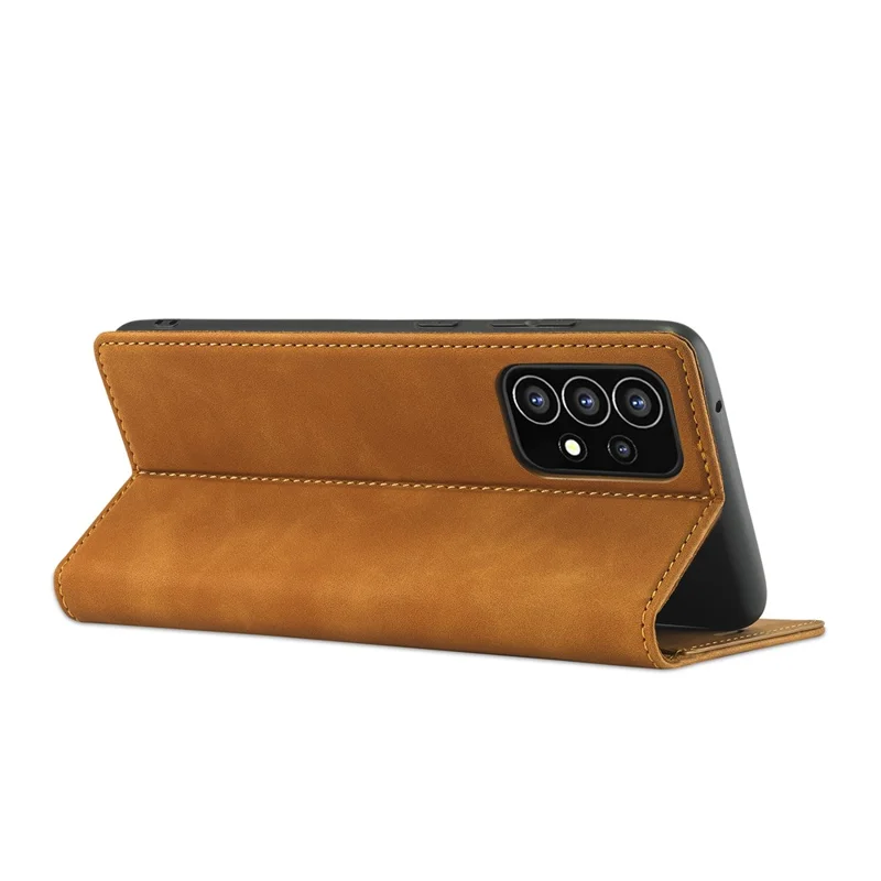 LC.IMEEKE Strong Magnetic Auto Closing PU Leather + TPU Stand Wallet Phone Case Phone Shell for Samsung Galaxy A53 5G - Brown