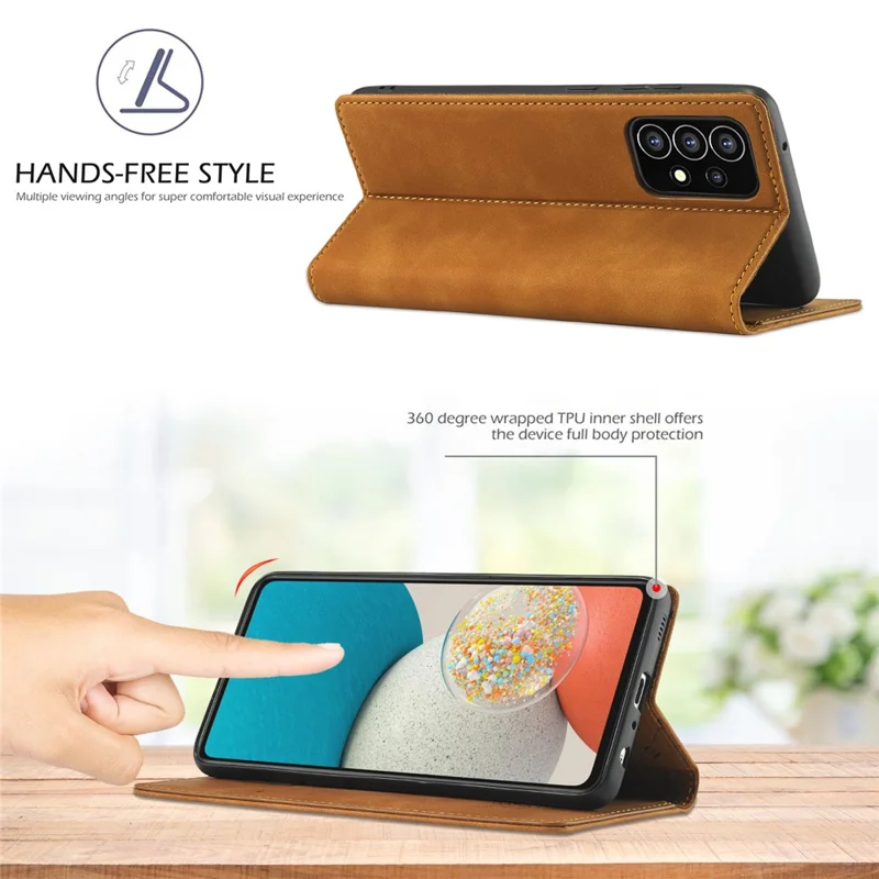 LC.IMEEKE Strong Magnetic Auto Closing PU Leather + TPU Stand Wallet Phone Case Phone Shell for Samsung Galaxy A53 5G - Brown