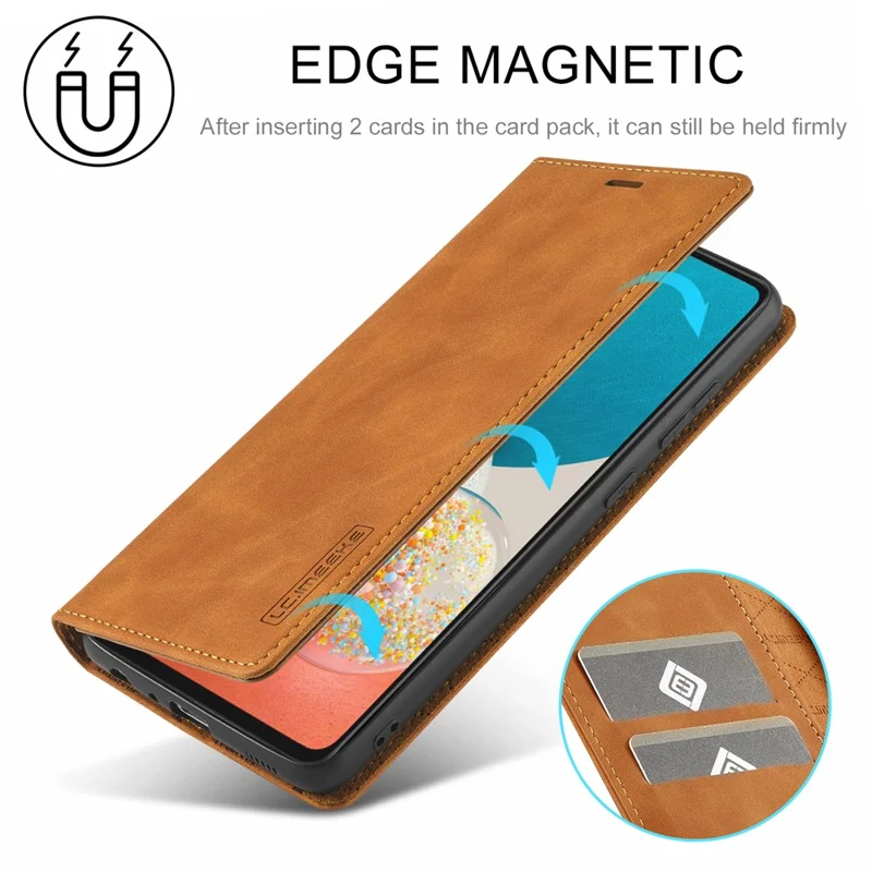 LC.IMEEKE Strong Magnetic Auto Closing PU Leather + TPU Stand Wallet Phone Case Phone Shell for Samsung Galaxy A53 5G - Brown